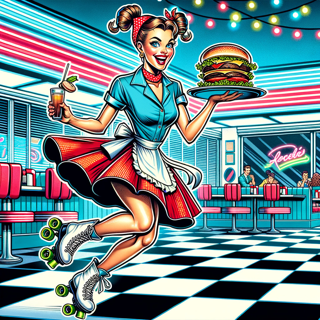 Cheerful Waitress in Retro Diner with Vintage Charm