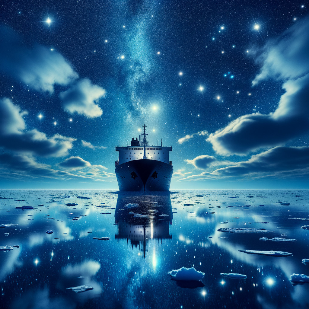 Majestic Ship on Serene Sea Under Starry Sky