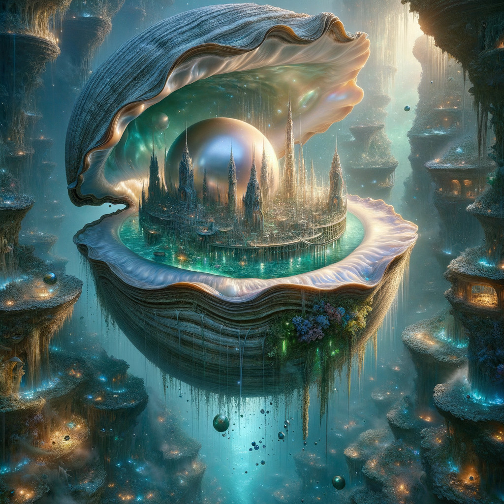 Surreal Underwater Landscape with Luminous City