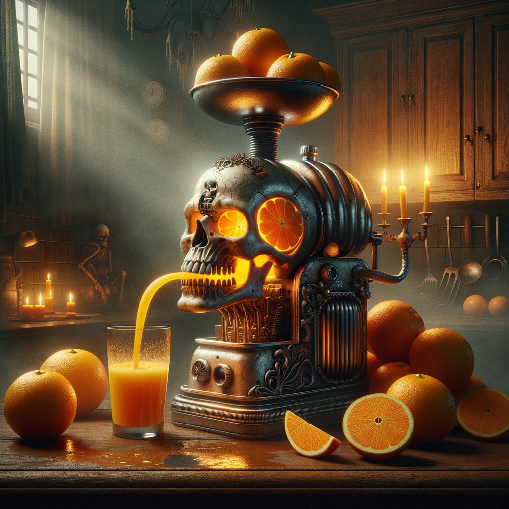 Skull Juice Machine in a Dimly Lit Kitchen Setting