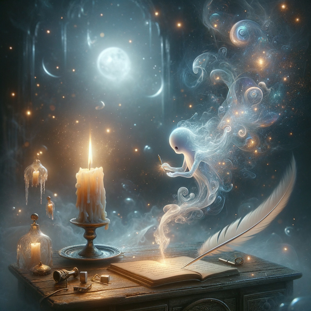 Ghostly Figure from Book in Cosmic Atmosphere