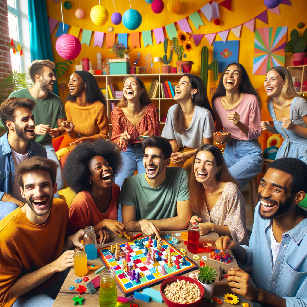 Young People Enjoying a Colorful Board Game Gathering