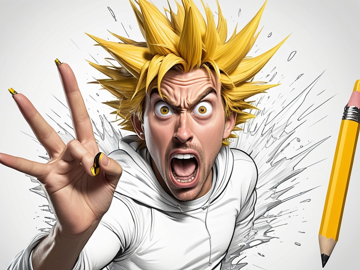 Dynamic Cartoon Character with Spiky Yellow Hair