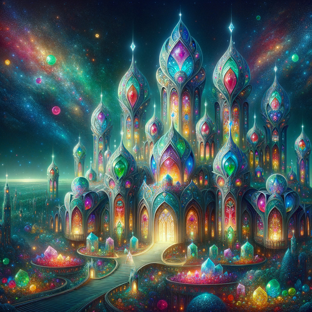 Ethereal Palace with Colorful Domes and Gardens
