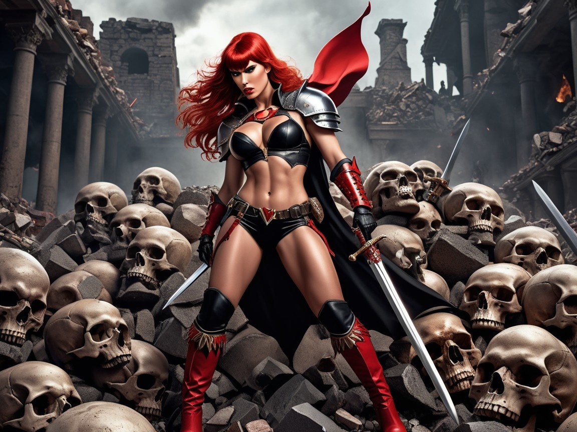 Fierce Warrior in Post-Apocalyptic Landscape