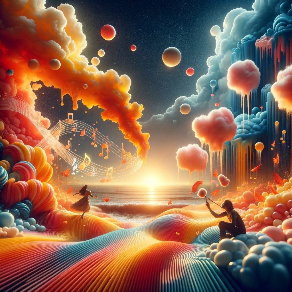Vibrant Dreamscape with Colorful Clouds and Figures