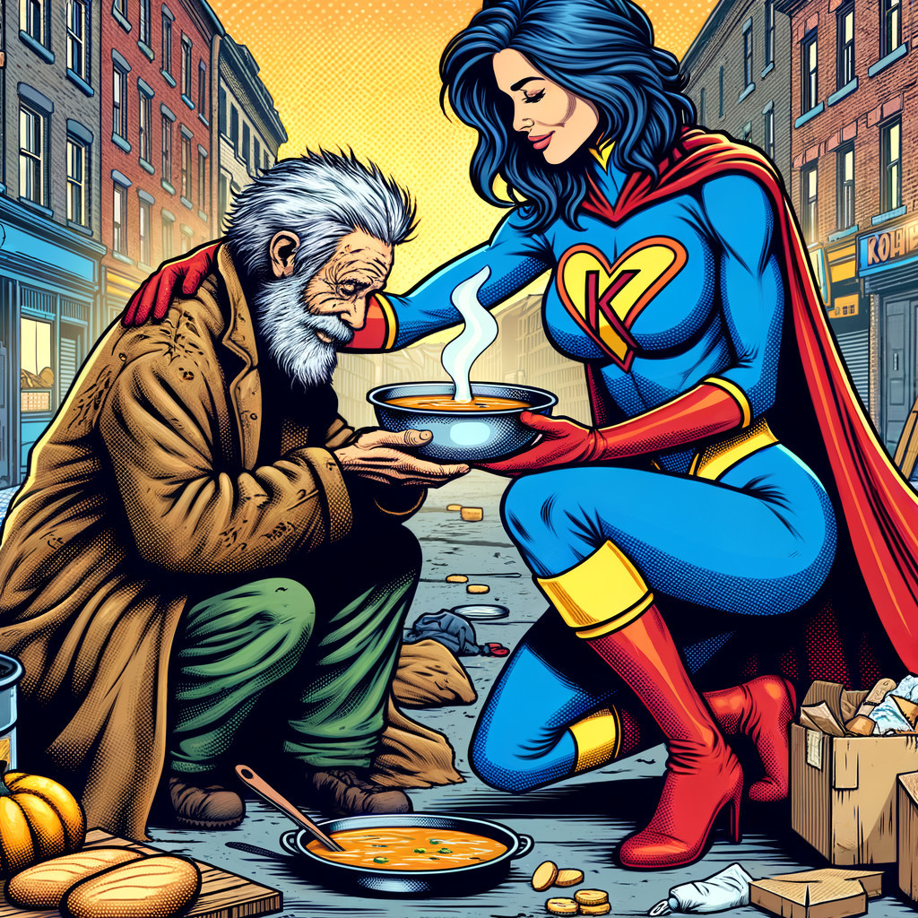 Superheroine Offers Soup in Gritty Urban Setting