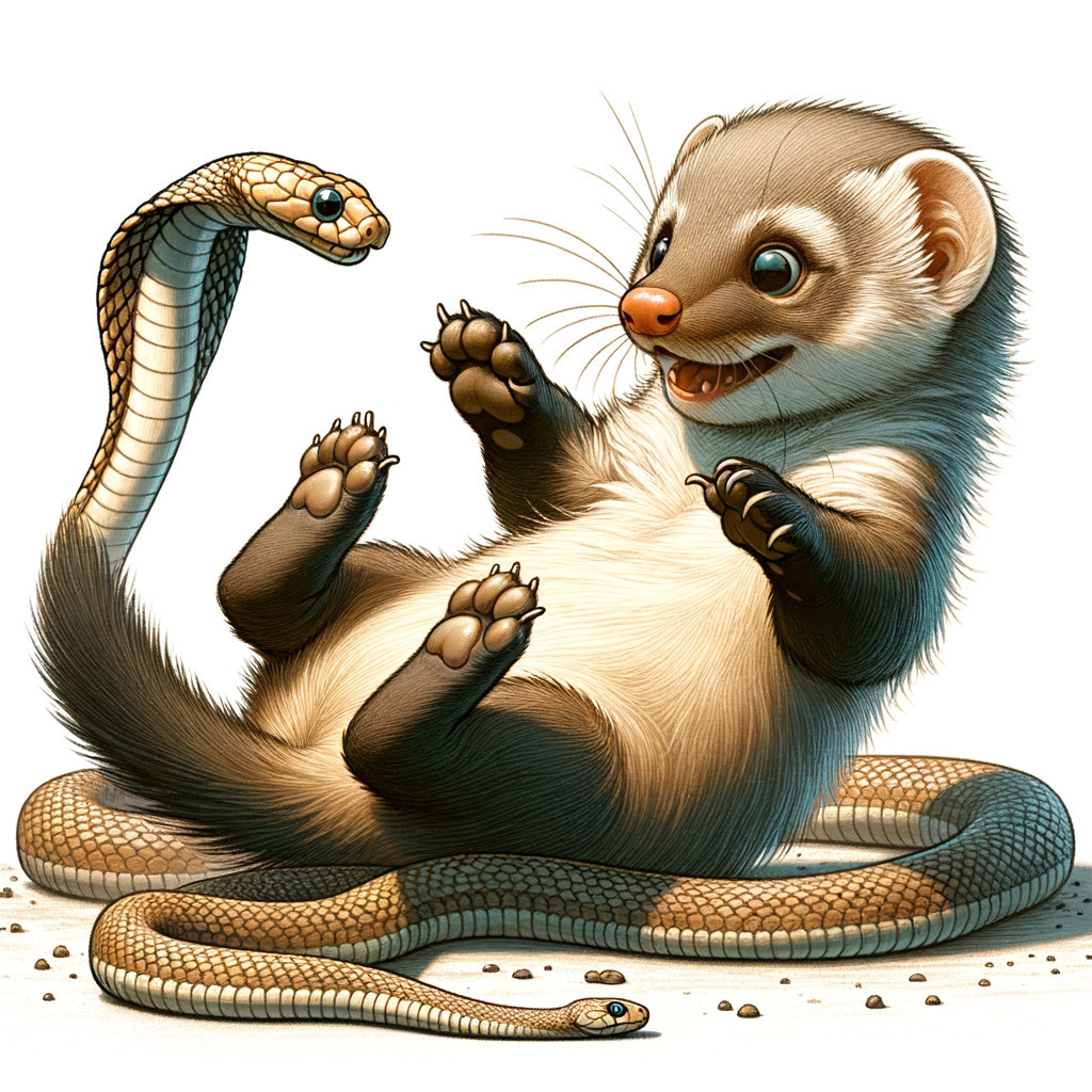 Whimsical Illustration of a Ferret with Snakes