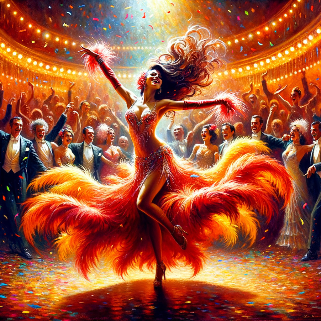 Vibrant Celebration Scene with Dancer and Confetti