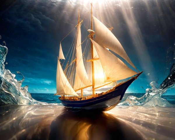 Majestic sailing ship on vibrant blue ocean waves