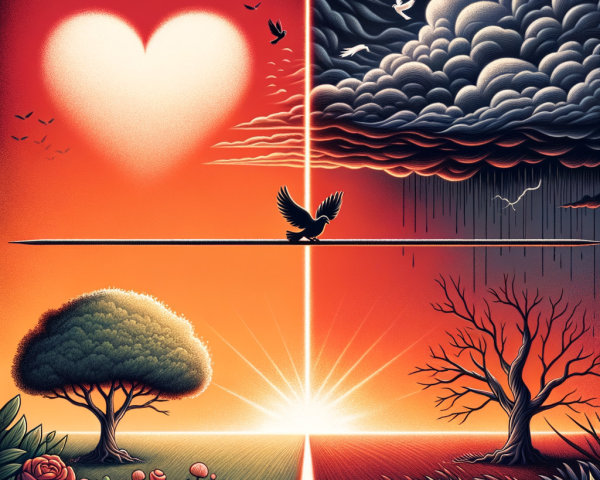 Split Landscape Artwork with Four Quadrants