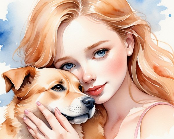 Young Woman Embracing Golden Dog with Warmth