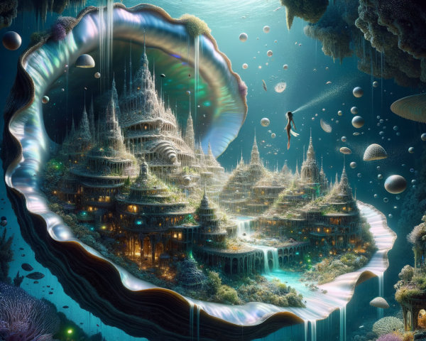 Underwater Scene in a Luminous Seashell Environment