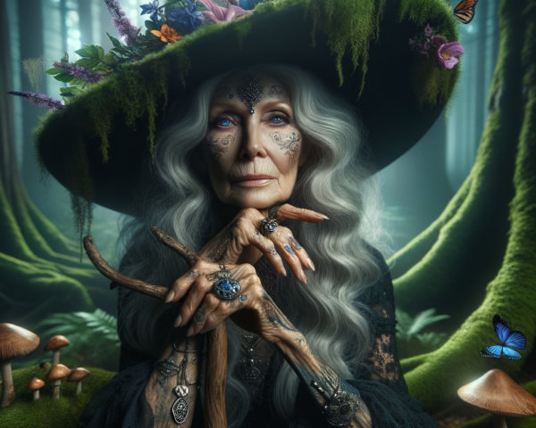 Mystical Woman in Enchanted Forest Setting