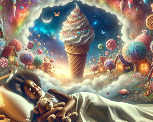 Whimsical Dreamscape with a Sleeping Girl and Ice Cream