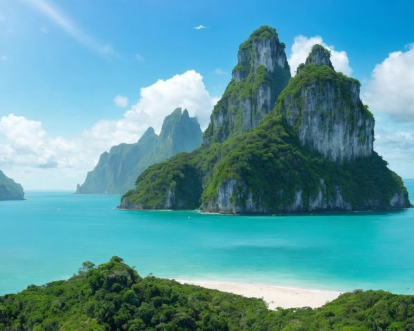 Tropical Landscape with Mountains and Turquoise Waters