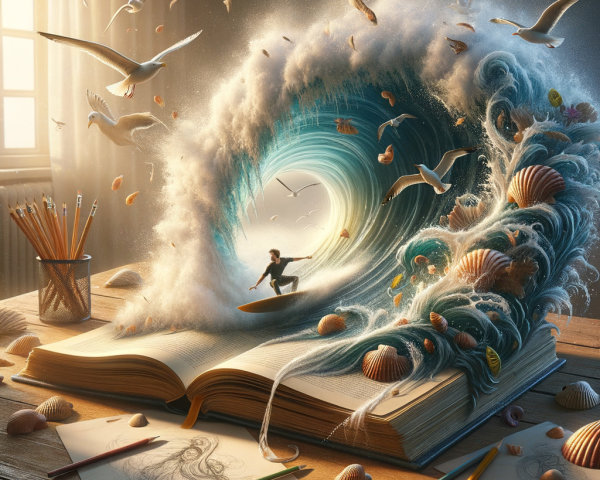 Whimsical Ocean Scene from an Open Book on Table