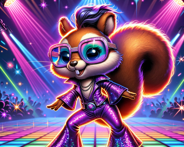 Stylish Squirrel in Lavender Disco Suit at Party Scene