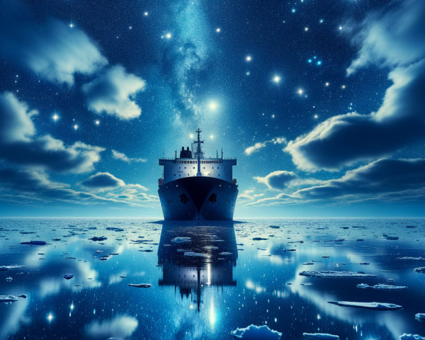 Majestic Ship on Serene Sea Under Starry Sky