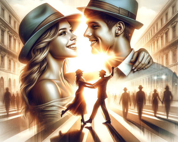 Romantic Digital Painting of Affectionate Couple
