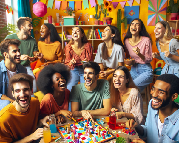 Young People Enjoying a Colorful Board Game Gathering