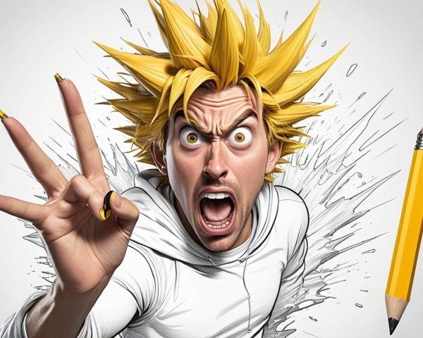 Dynamic Cartoon Character with Spiky Yellow Hair