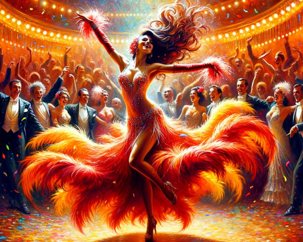 Vibrant Celebration Scene with Dancer and Confetti