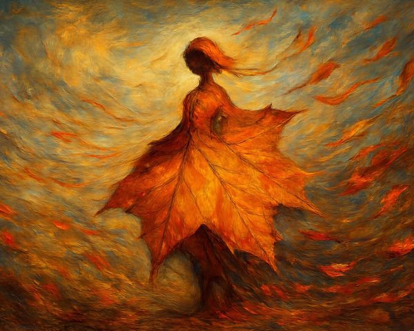 Abstract Painting of a Woman Made of Autumn Leaves
