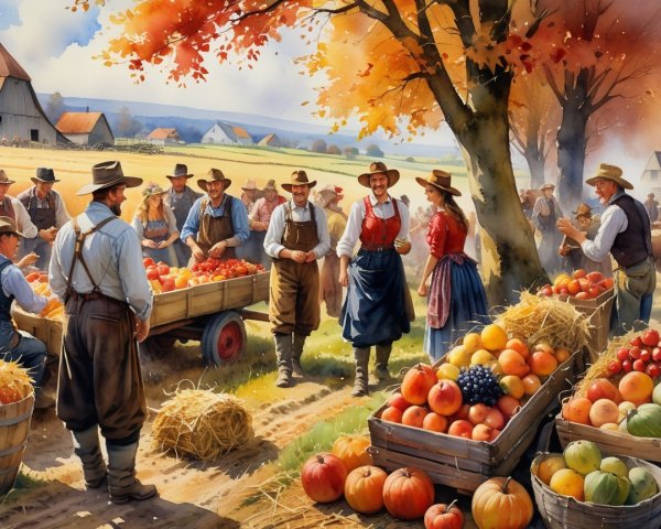 Autumn Harvest Festival in Vibrant Watercolor Painting