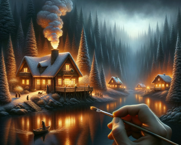 Cozy Log Cabins in a Serene Winter Landscape