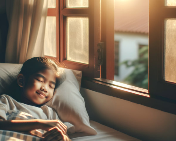 Young Girl Sleeping in Cozy Morning Light