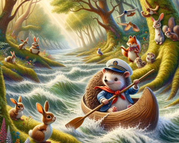 Charming Hedgehog Canoeing in Enchanted Forest