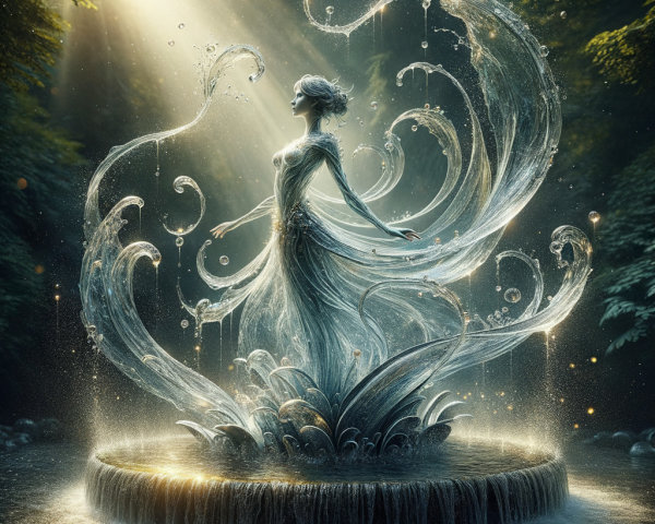 Water Nymph in a Shimmering Fountain Scene