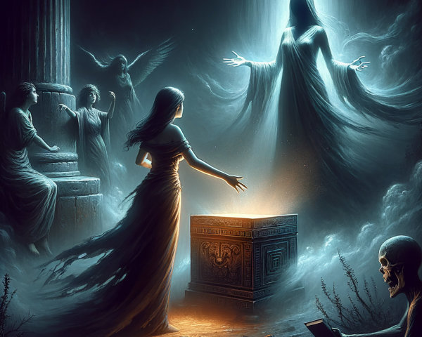 Mystical Scene with Woman and Ornate Glowing Box
