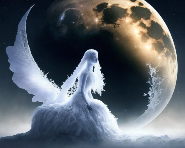 Mystical Fairy in Dreamlike Moonlit Landscape