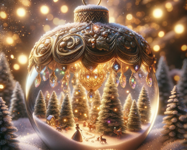 Intricate Glass Ornament Depicting Winter Wonderland