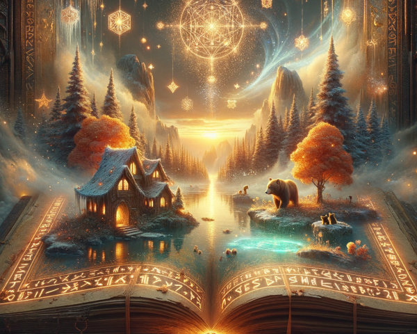 Magical Landscape with Cabin by Serene Lake