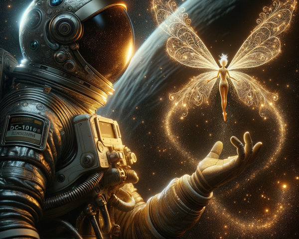 Astronaut Encountering Luminous Fairy in Space