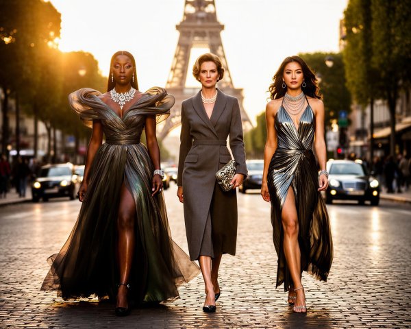 Elegant Women in Fashionable Attire in Paris