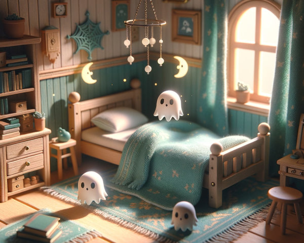 Cozy Bedroom with Teal Blanket and Whimsical Decor