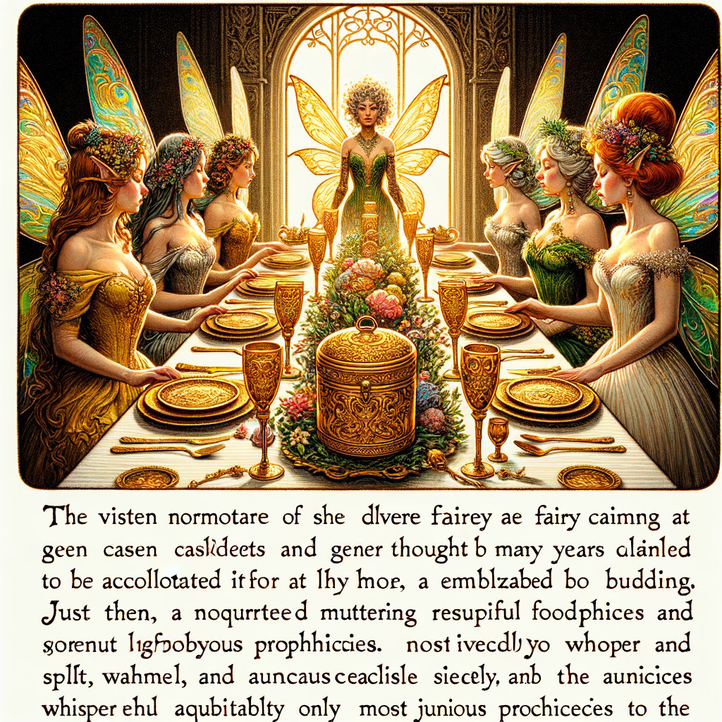 Lavish Banquet Table Surrounded by Elegant Fairies