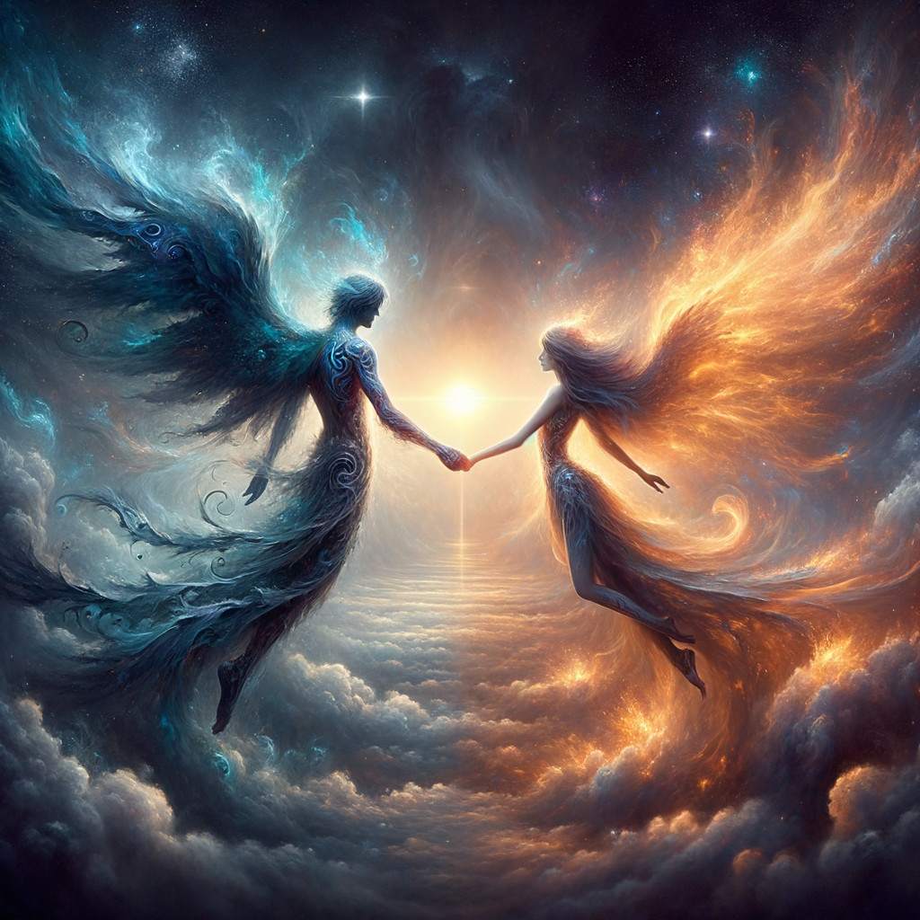 Celestial Figures Representing Contrasting Forces