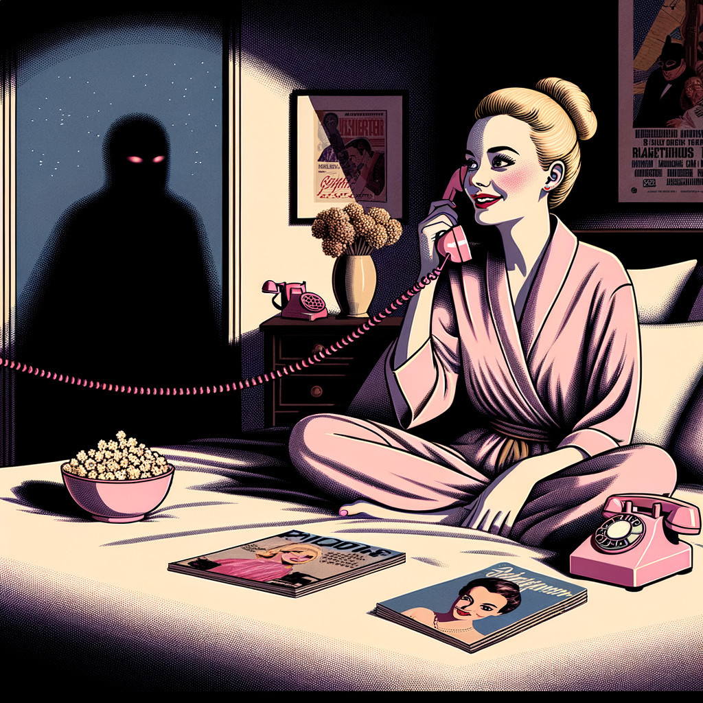 Cozy Bedroom Scene with Vintage Telephone and Popcorn