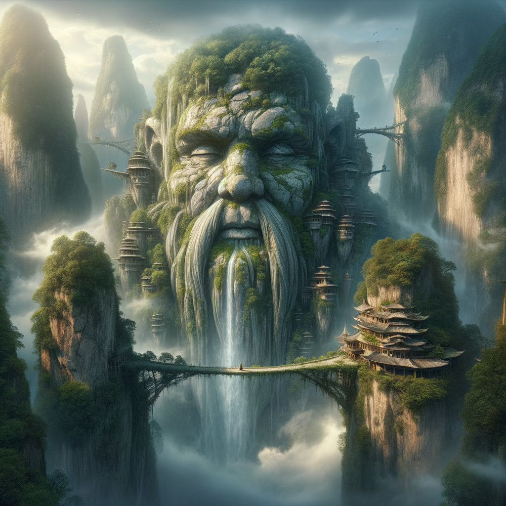 Colossal Stone Face in Lush Mountain Landscape