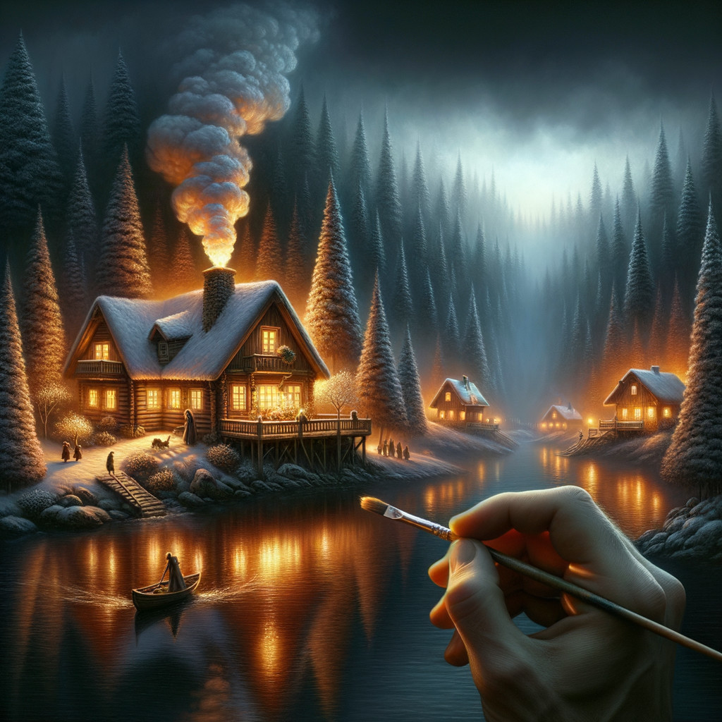 Cozy Log Cabins in a Serene Winter Landscape