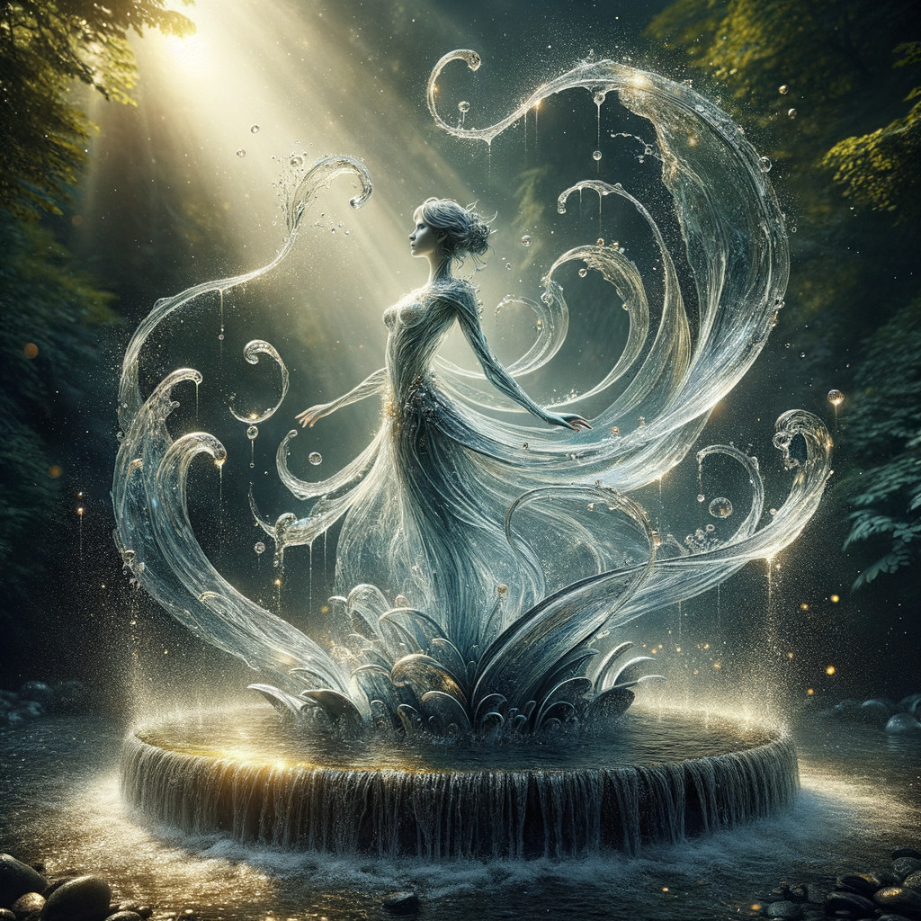 Water Nymph in a Shimmering Fountain Scene