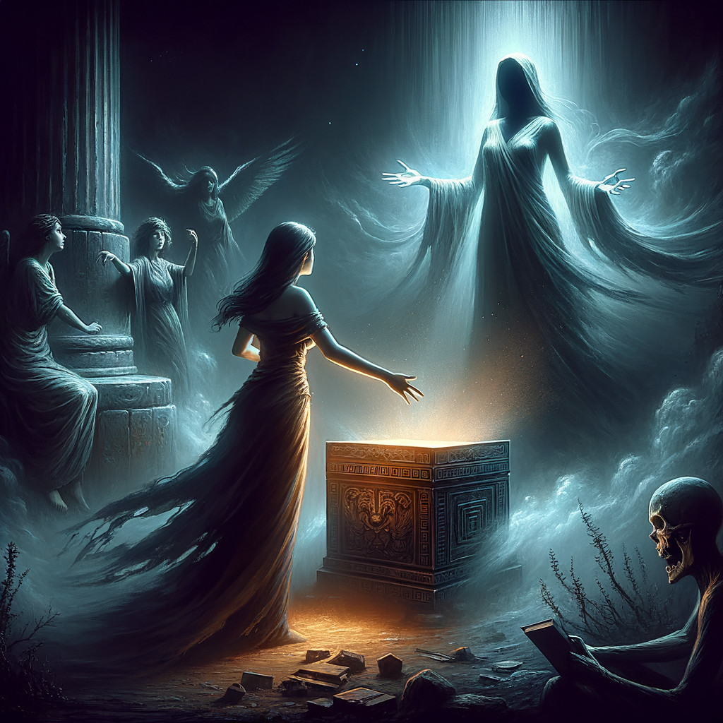 Mystical Scene with Woman and Ornate Glowing Box