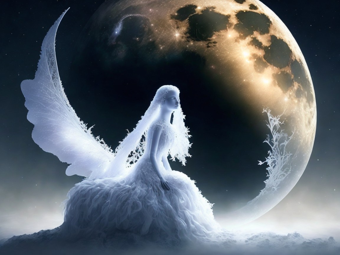 Mystical Fairy in Dreamlike Moonlit Landscape