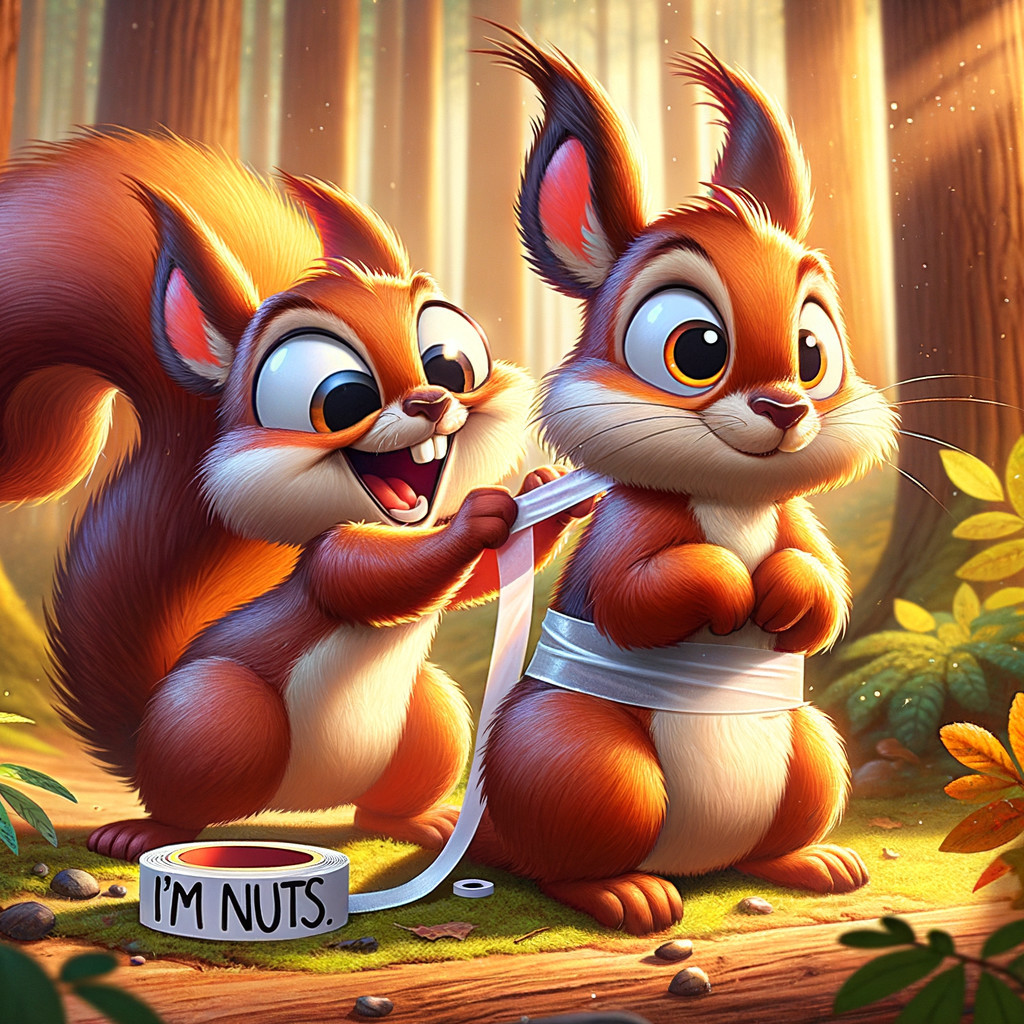 Playful Cartoon Squirrels in a Whimsical Forest