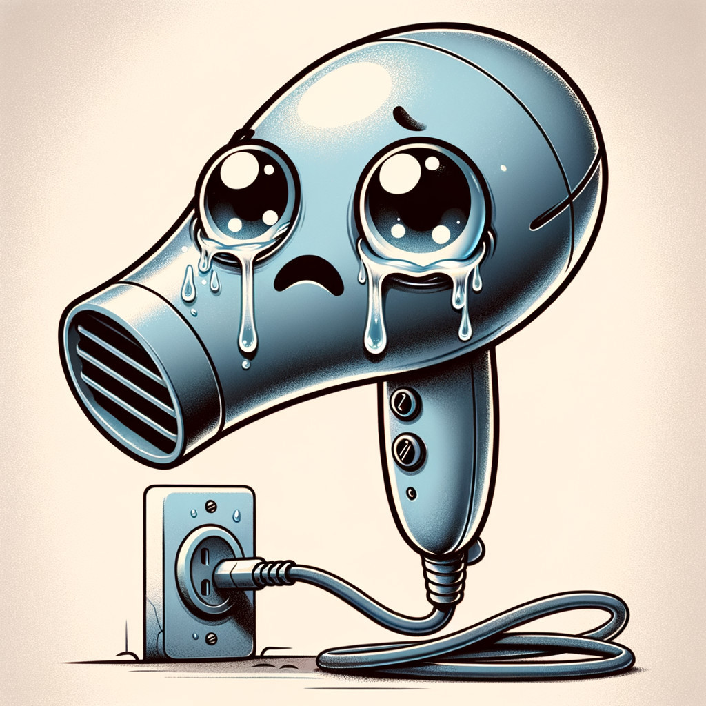 Cartoonish Hairdryer with Sad Eyes and Tears